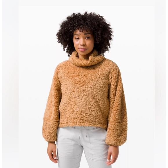 Lululemon Warm Restore Sherpa Pullover Gold Buff Mock neck Women's Size XS/Small - Picture 2 of 10